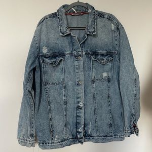Free People Distressed long Jean Jacket